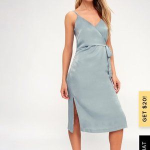 JOA (Lulus) Mint Blue Satin Midi Wrap Dress